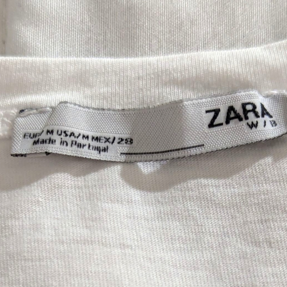 Zara White Short Sleeve Tee with Ruffle Detail, Sz Medium - Picture 5 of 10